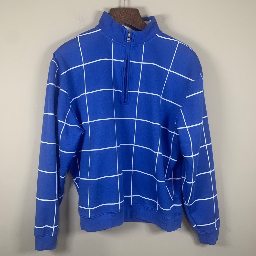 Alan Flusser Golf Performance Royal Blue/White Checkered Quarter Zip Pullover